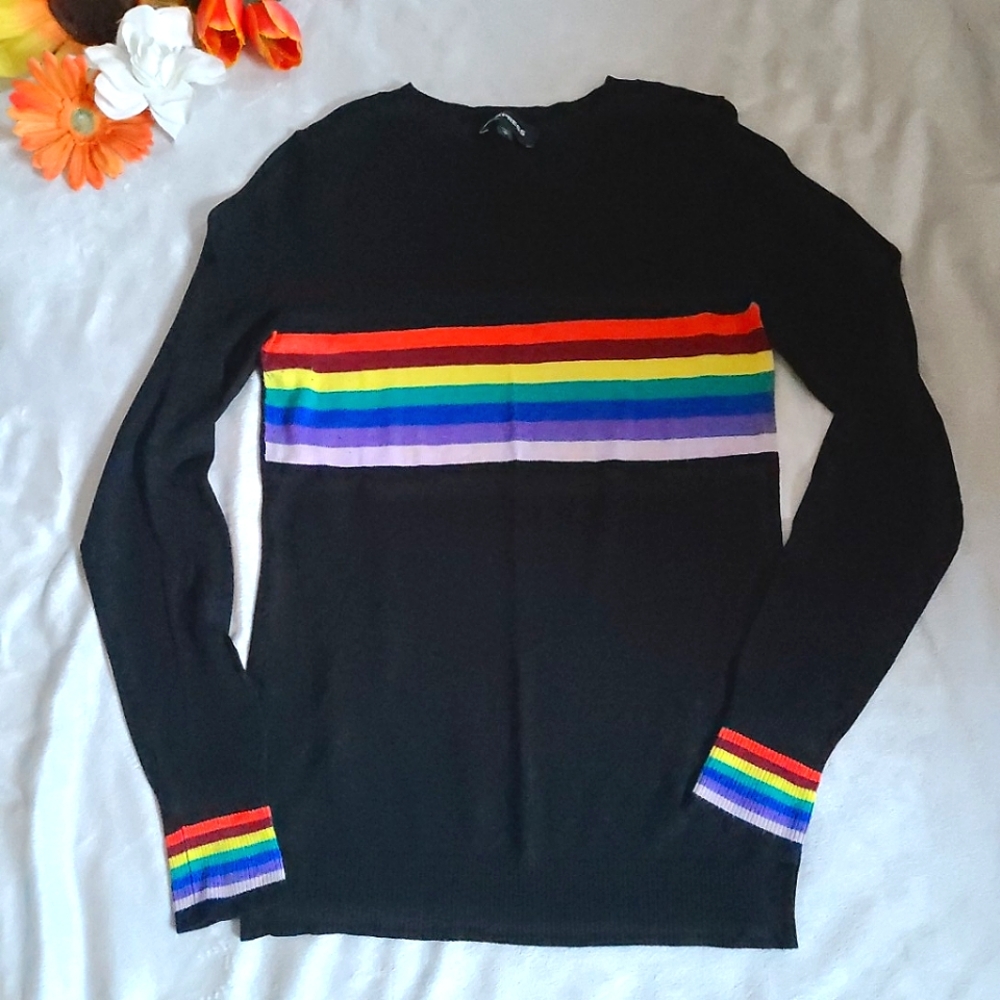 EXPRESS Rainbow Long Sleeve Pullover Sweater